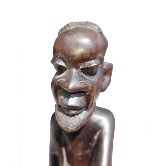 African Wooden Tribal Man Sculpture Figurine With Spear & Boar 15"x4.5"x4" - Picture 5 of 6
